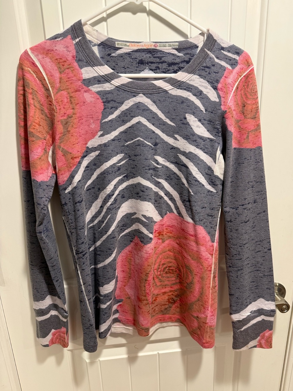 Before & Again Gray Rose Thin Thermal Fitted Top , Women's Sz M
